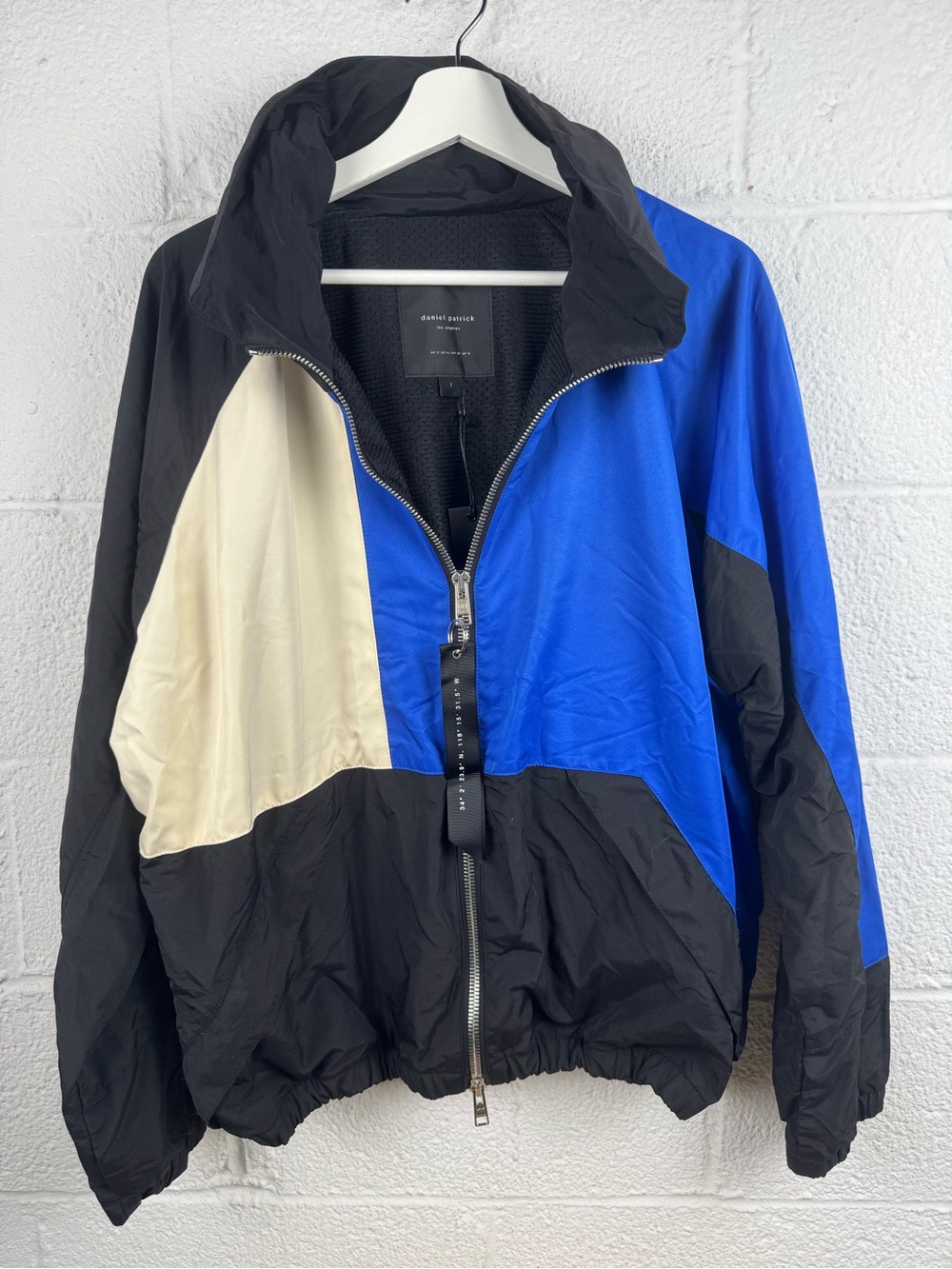 Daniel Patrick Colorblock Nylon Windbreaker Jacket Black Blue Cream Size L